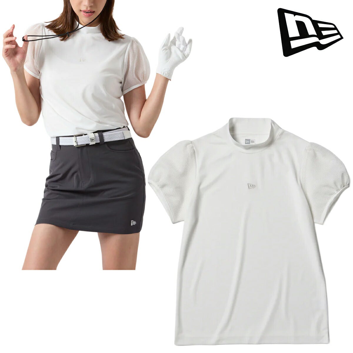 ニューエラ2026年春夏モデルレディースGFWSSMESHSLEEVEMNECKTEEOWHI半袖ハイネックシャツ14859875【26SS】