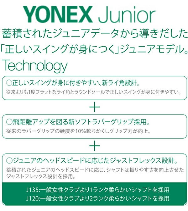【J120／J135】YONEX-ヨネックス-ジュニアクラブセット7本セット(DR,FW,UT,I#7,I#9,SW,PT)＋キャディバッグ【J120：小学校低学年対象】【J135:小学校中～高学年対象】【クラブセット】