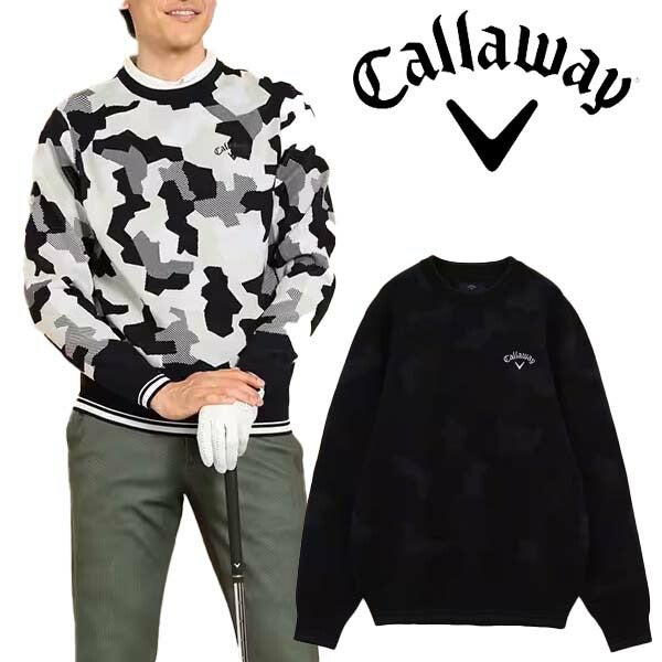 キャロウェイアパレル2023年秋冬モデルメンズカモフラ柄ジャカードクルーネックニットC23218102Callaway【23】