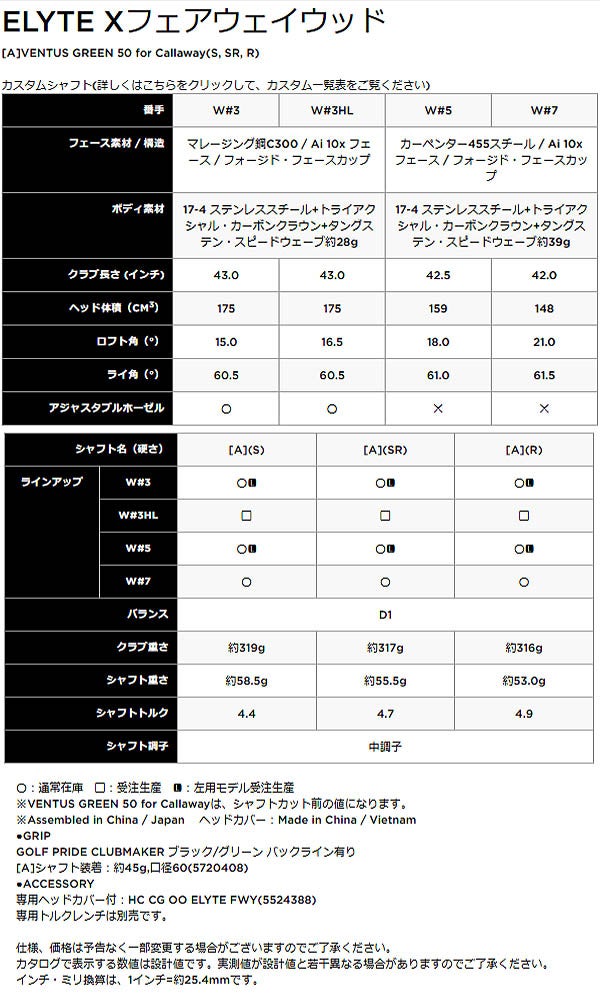 キャロウェイゴルフメンズELYTEXエリートエックスフェアウェイウッドVENTUSGREEN50forCallawayカーボンシャフトCallawayGolf【25】