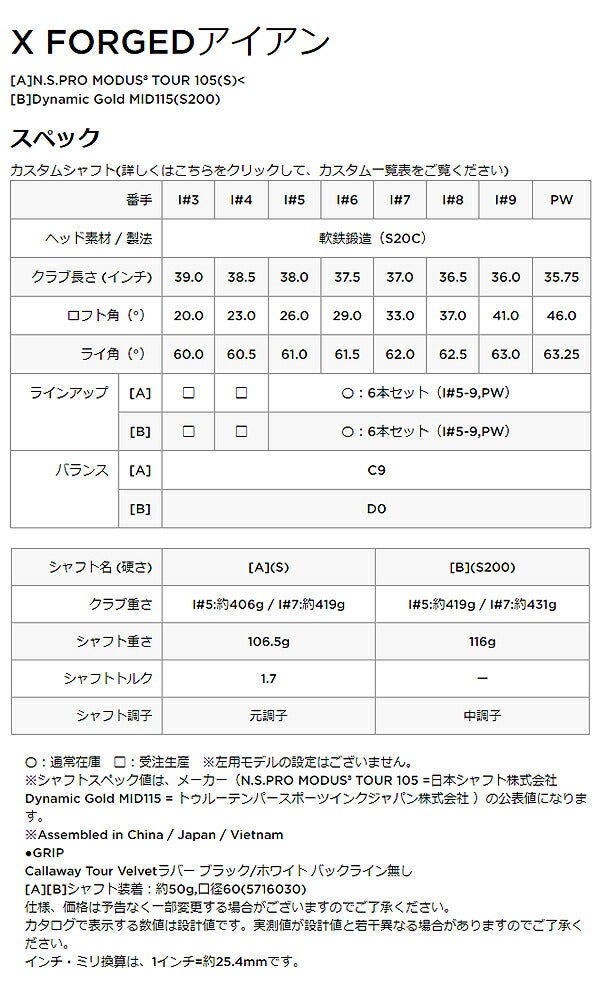 24SSキャロウェイゴルフメンズFORGED24エックスフォージドアイアン6本組(5-9、PW)NSPROMODUS3TOUR105スチールシャフトCALLAWAY【24】