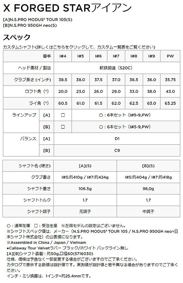 キャロウェイゴルフメンズFORGEDSTAR24エックスフォージドスターアイアン6本組(5-9、PW)NSPROMODUS3TOUR105スチールシャフトCallawayアイアンセット【24】