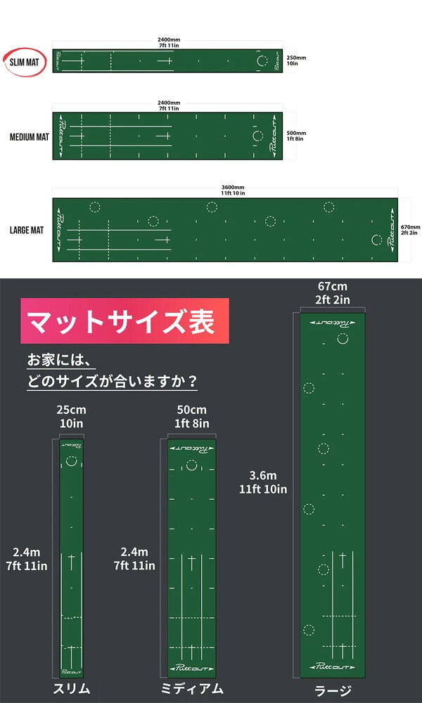 PuttOUT パットアウト スリム パターマット サイズ 25cm×240cm【25】