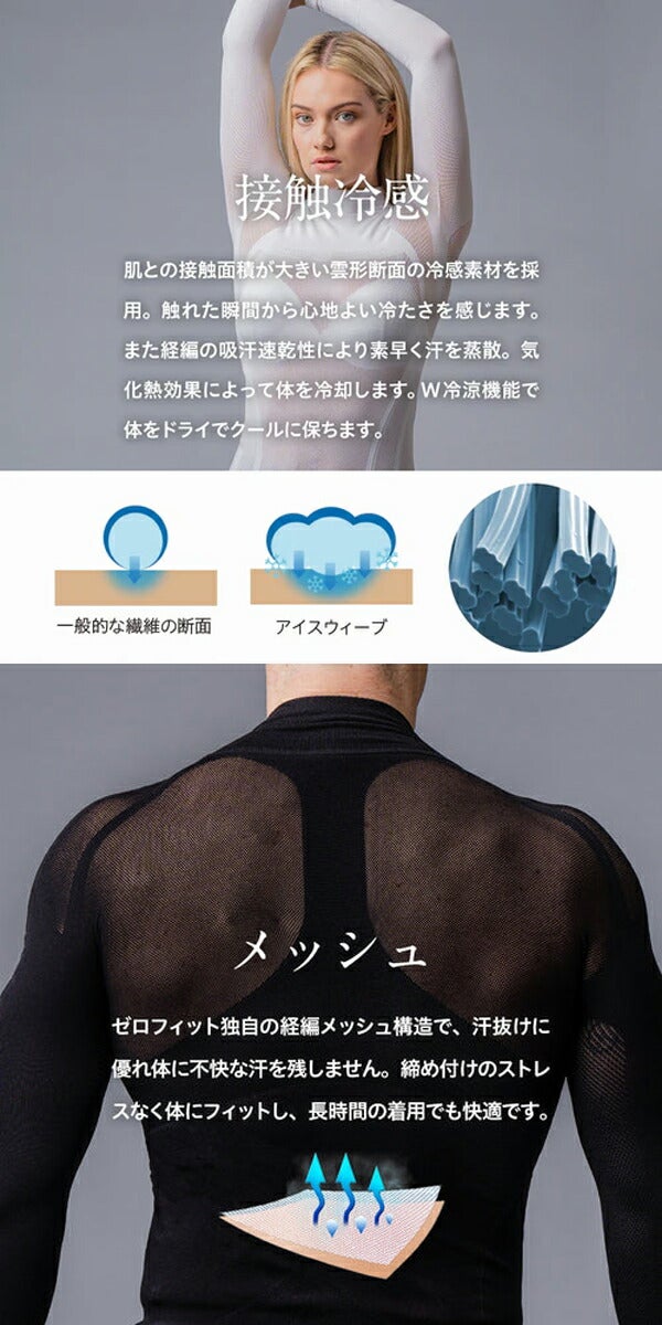 イオンスポーツ2024年春夏モデルユニセックスゼロフィットICEWEAVEアイスウィーブロングスリーブモックネック長袖シャツEZIWUA-11ブラック【24】
