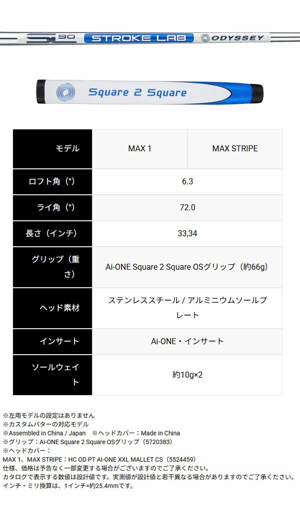 オデッセイメンズSquare2SquareスクエアトゥスクエアMAXパターSTROKELAB90スチールシャフトODYSSEYパター【25】