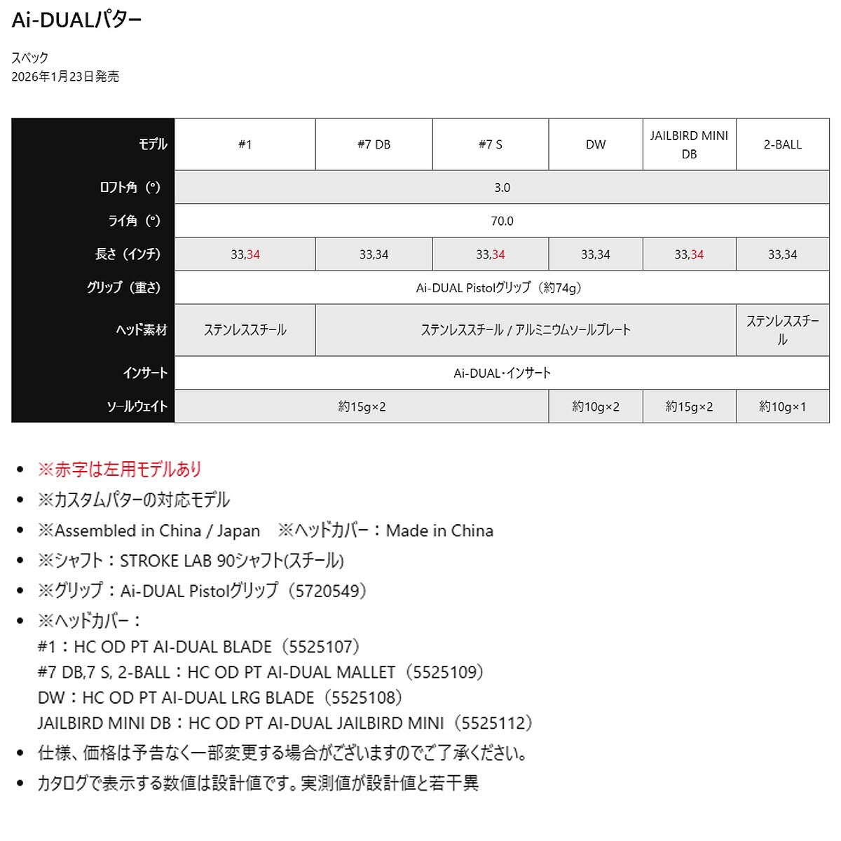 オデッセイメンズAi-DUALパターSTROKELAB90スチールシャフトAi-DUALPistolグリップ【26SS】