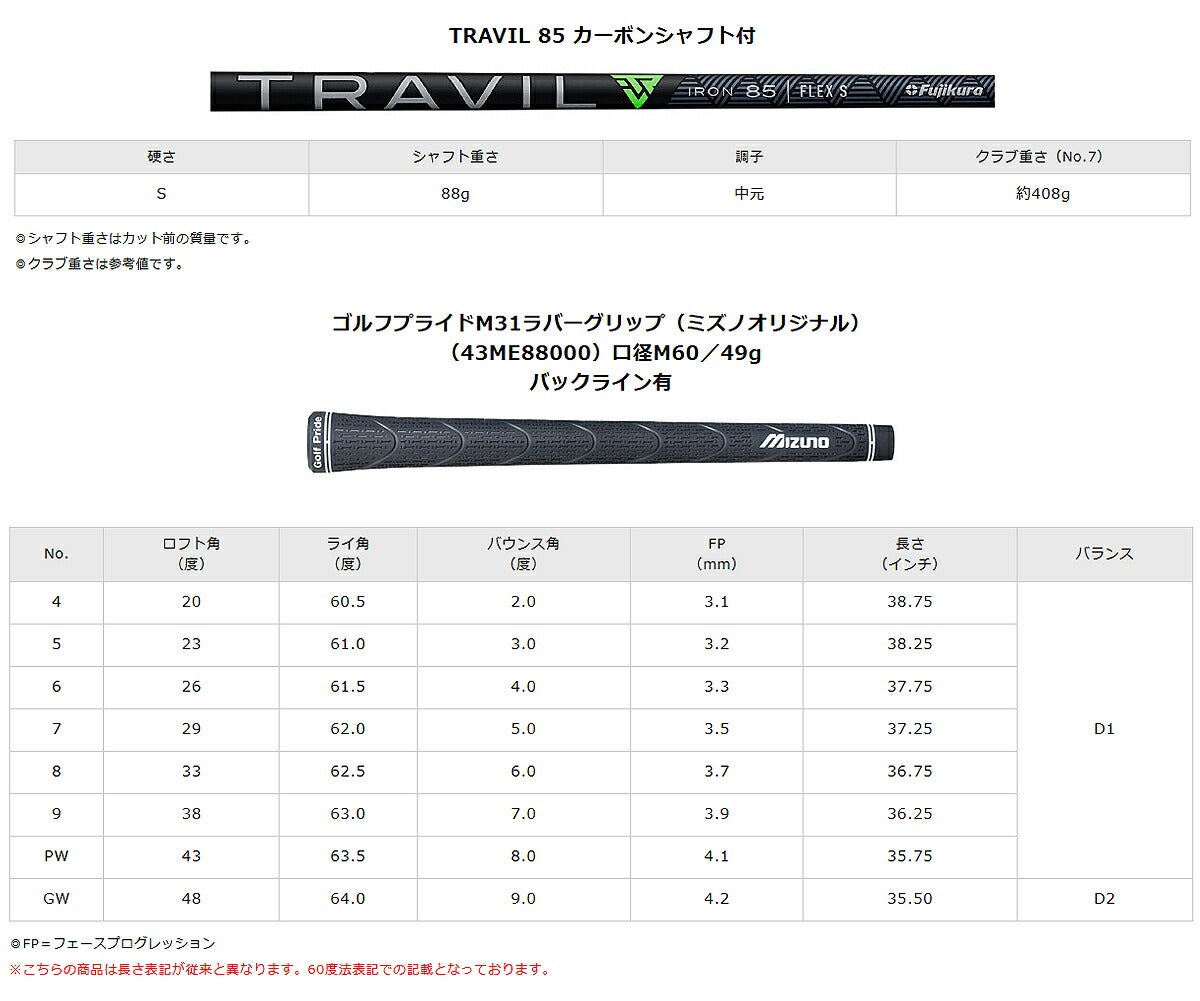 ミズノメンズミズノプロMizunoProM-15アイアン6本組(5-9、PW)TRAVILIRON85カーボンシャフトアイアンセット【26】