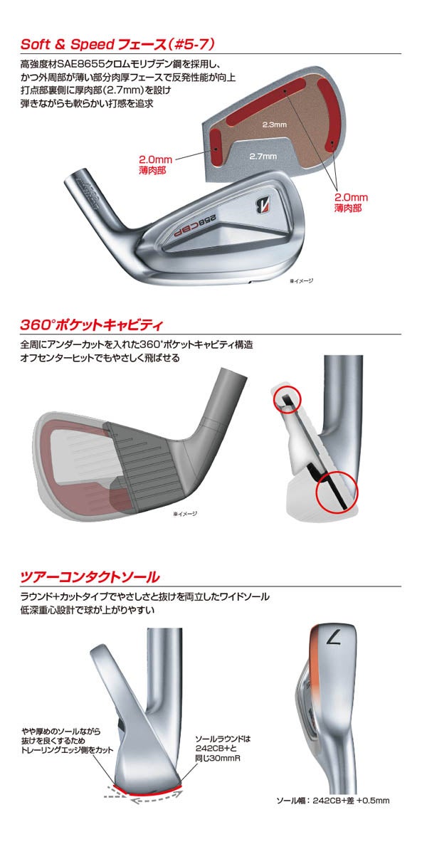【メーカーカスタム】ブリヂストンメンズ258CBPアイアン5本組(6-9、PW)NSPRO950GHneoスチールシャフトBRIDGESTONEGOLFアイアンセット【25】