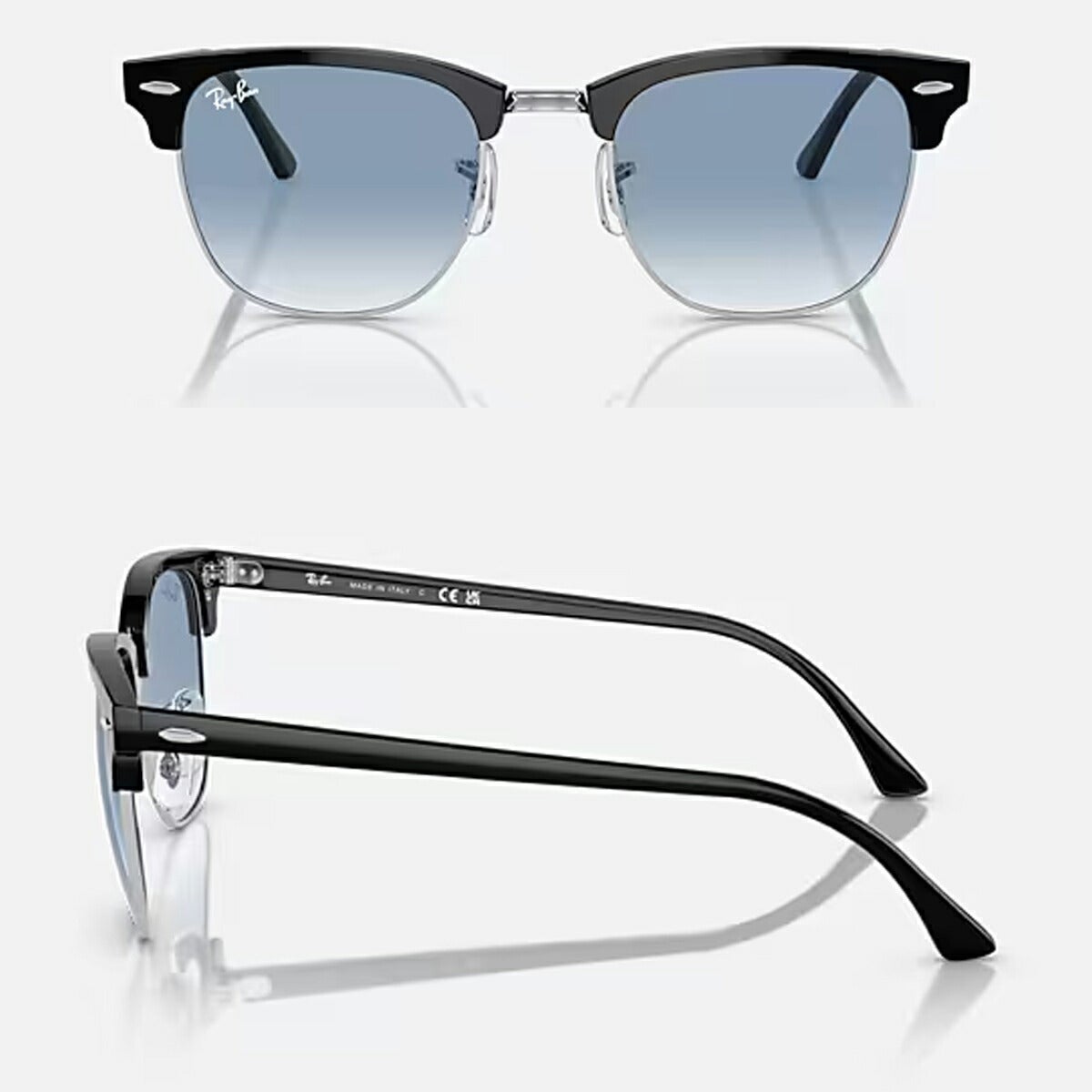 RayBanレイバンユニセックスClubmasterサングラス301613543F51カラー名称：BLACKONSILVER/CLEARGRADIENTBLUE【25FW】