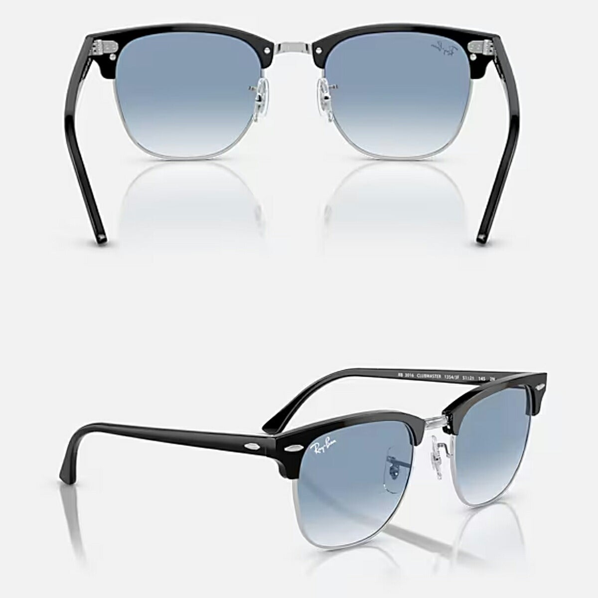 RayBanレイバンユニセックスClubmasterサングラス301613543F51カラー名称：BLACKONSILVER/CLEARGRADIENTBLUE【25FW】