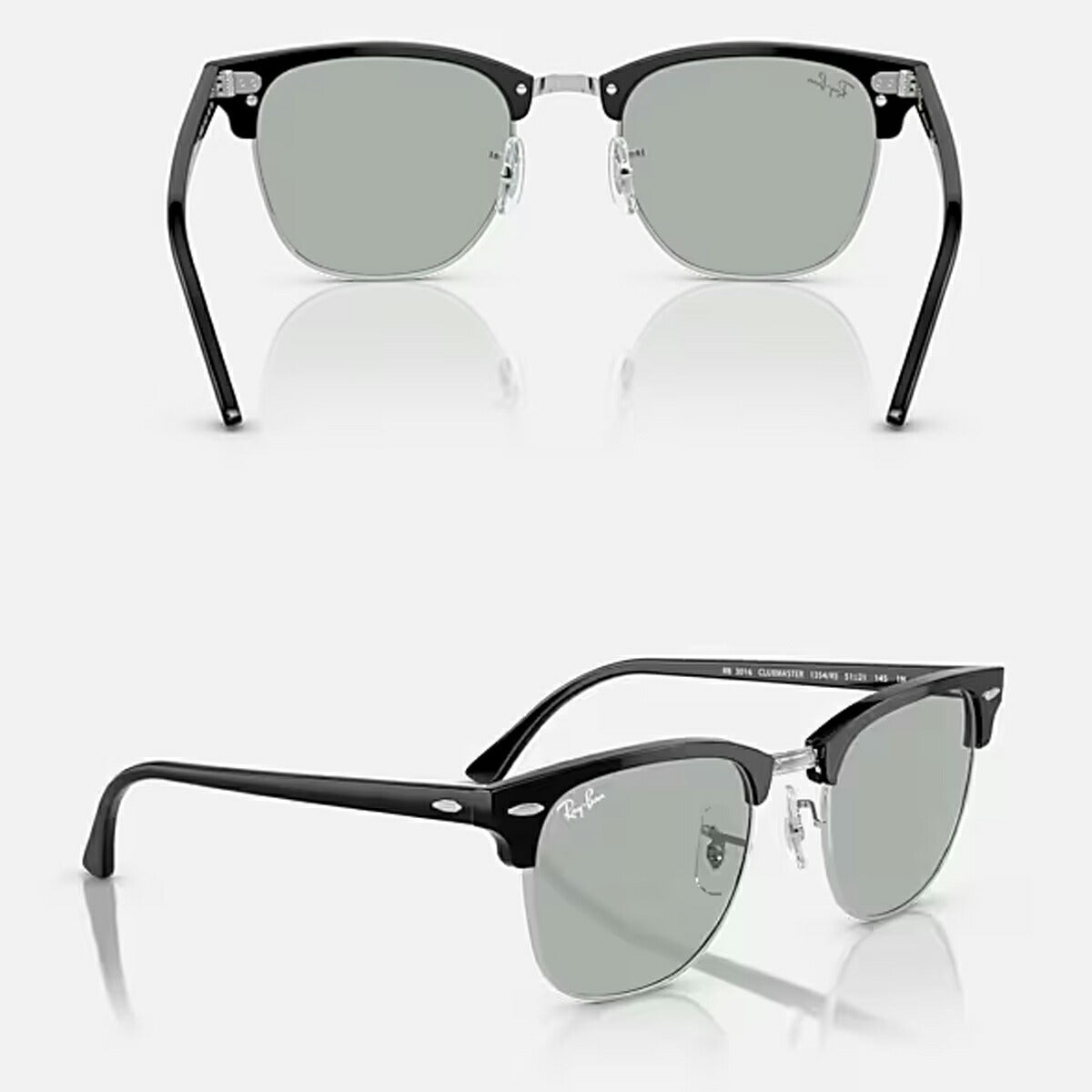 RayBanレイバンユニセックスClubmasterサングラス30161354R551カラー名称：BLACKONSILVER/LIGHTGREY【25FW】