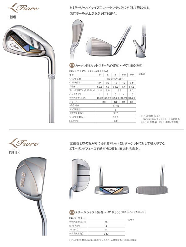 キャディバッグ付属】ヨネックス レディース フィオーレ ゴルフクラブ