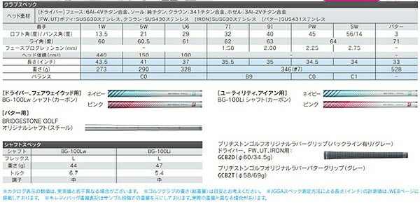 22SSブリヂストンレディースBG100Lゴルフクラブ8本セットカーボンシャフトキャディーバッグ付属（8型2.9kg45インチ）【22】BRIDGESTONEGOLFBG-100Lキャディバッグ付8本セット