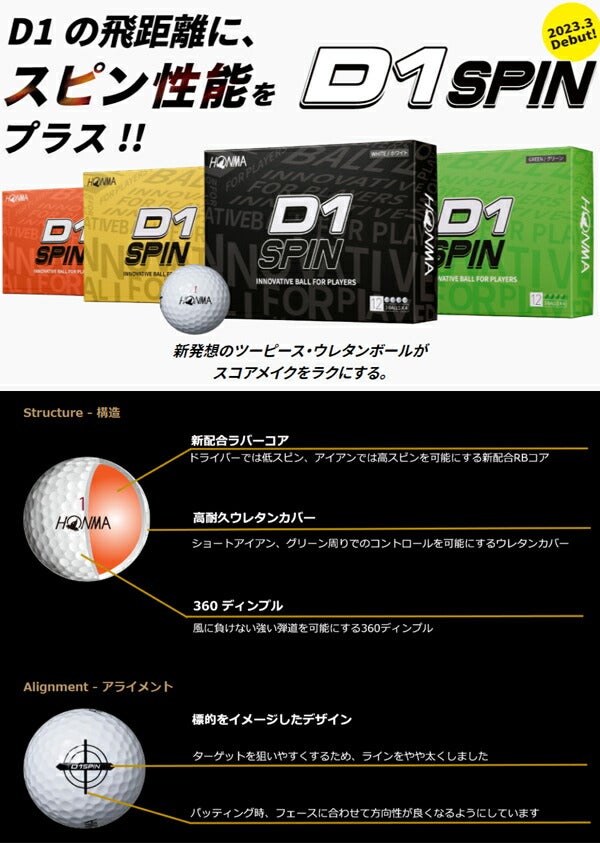 本間ゴルフメンズD1スピン1ダース（ホンマゴルフ）【23】