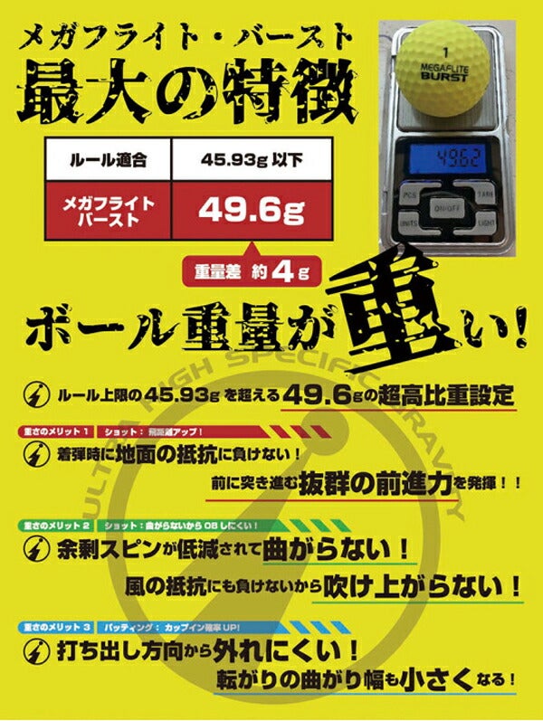 メガフライトバースト非公認ゴルフボール6球【非公認超比重球】MEGAFLITEBURST【23】