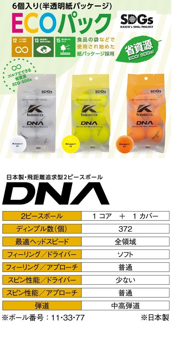 キャスコDNAECOパッケージ6球入ゴルフボール【24】