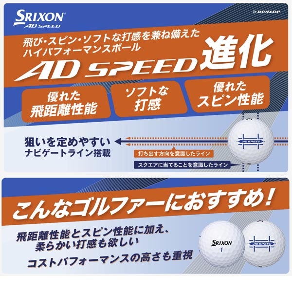 ダンロップスリクソンエーディースピードADSPEEDゴルフボール1ダース【22】