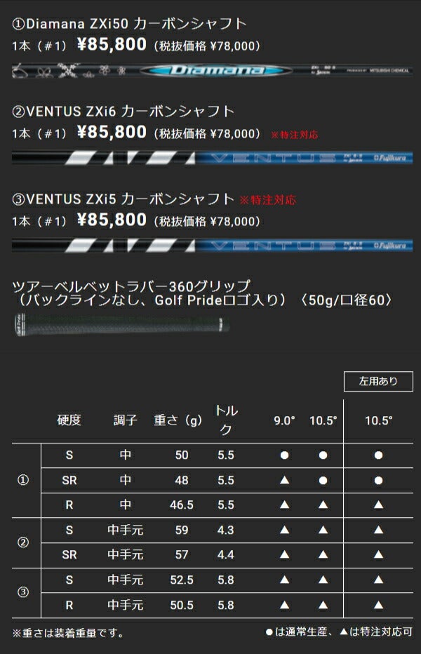 【特注】【レフティ／左利き用】ダンロップメンズスリクソンZXiMAXドライバーVENTUSZXi50カーボンシャフト【24】