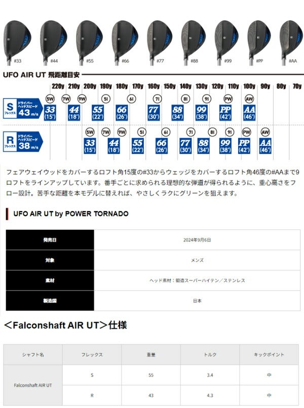 キャスコメンズUFOAIRUTbyPOWERTORNADOユーティリティーFalconshaftAIRUTカーボンシャフト【24】