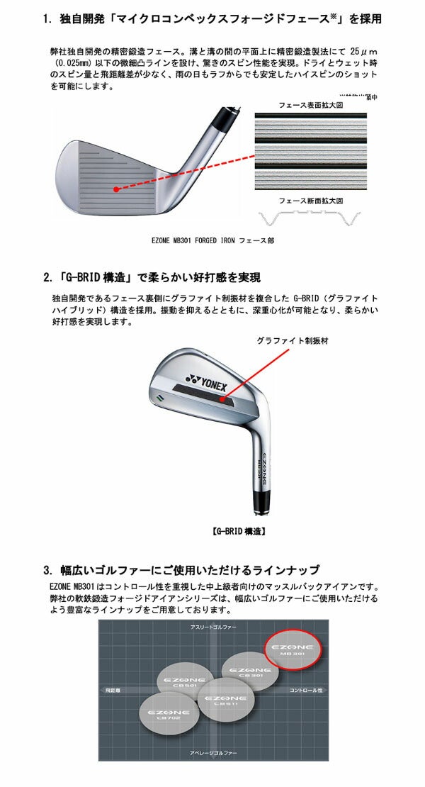 ヨネックスメンズイーゾーンMB301フォージドアイアンスチール単品（♯3・♯4）NSPROMODUS3SYSTEM3TOUR125スチールシャフト【23】