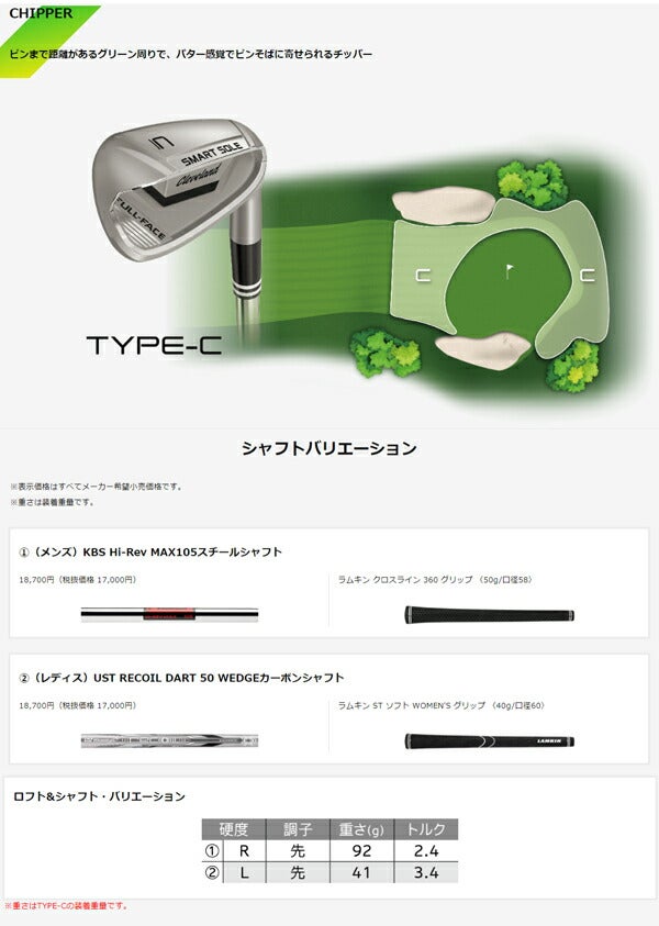 24SSダンロップレディースクリーブランドスマートソールFULL-FACETYPE-CウェッジUSTRECOILDART50WEDGEカーボンシャフトClevelandGolf【24】