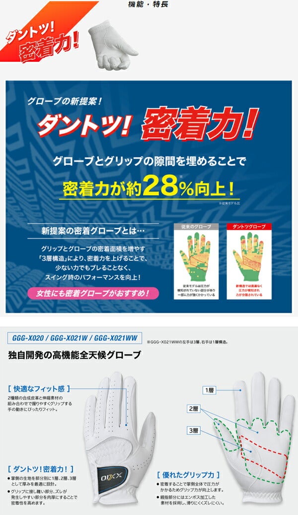 ダンロップメンズゼクシオダントツ密着グリップゴルフグローブ左手用GGG-X020左手装着用全天候型合成皮革【23】
