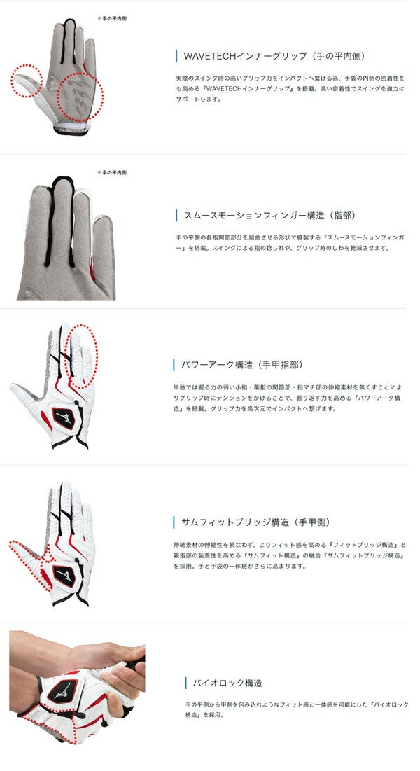 【両手用】ミズノメンズ24W-GRIPゴルフグローブ5MJML4015MJMR401（左手用1枚、右手用1枚）【24】