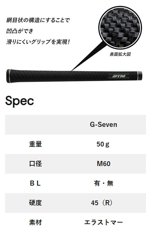 STMG-SevenブラックミッドサイズゴルフグリップM60重量50g硬度45R【25】