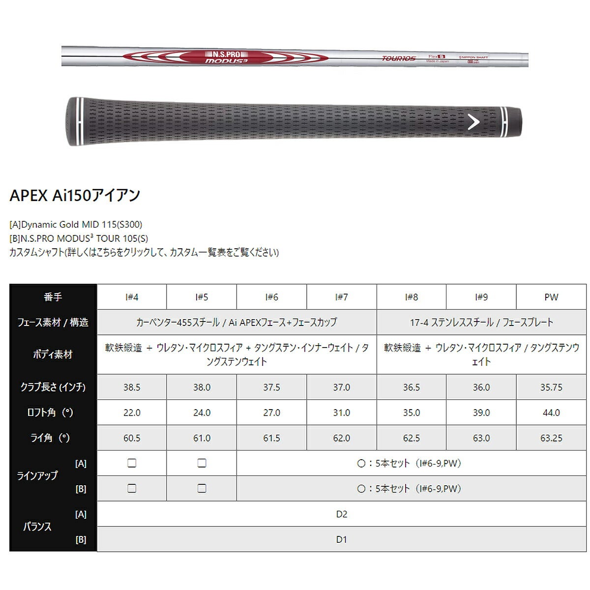 【セレクトショップ限定】キャロウェイメンズAPEXAi150アイアン5本組(6-9、PW)NSPROMODUS3TOUR105スチールシャフト【25】